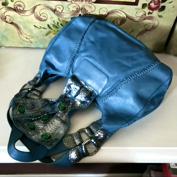 CHI By CARLOS FALCHI Lamb & Snakeskin Studded Bag - Picture 5 of 16